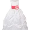 Cinderella Couture Girls Long Ivory Pick-Up Dress With Coral Floral Sash Flower Girl Dresses