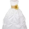 Cinderella Couture Flower Girl Dresses Girls Long Ivory Pick-Up Dress With Gold Floral Sash