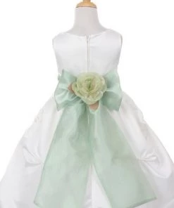 Cinderella Couture Girls Long Ivory Pick-Up Dress With Royal Blue Floral Sash Flower Girl Dresses