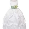 Cinderella Couture Girls Long Ivory Pick-Up Dress With Sage Sash And Flower 1 Cinderella Couture Girls Long Ivory Pick-Up Dress With Sage Sash And Flower