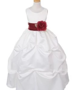 Cinderella Couture Girls Long Ivory Pick-Up Dress With Sage Sash And Flower