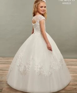 Mary's Bridal Angels Collection Girls Long Applique Cap Sleeve Dress By Mary's Bridal MB9073 8 Mary's Bridal Angels Collection Girls Long Applique Cap Sleeve Dress By Mary's Bridal MB9073