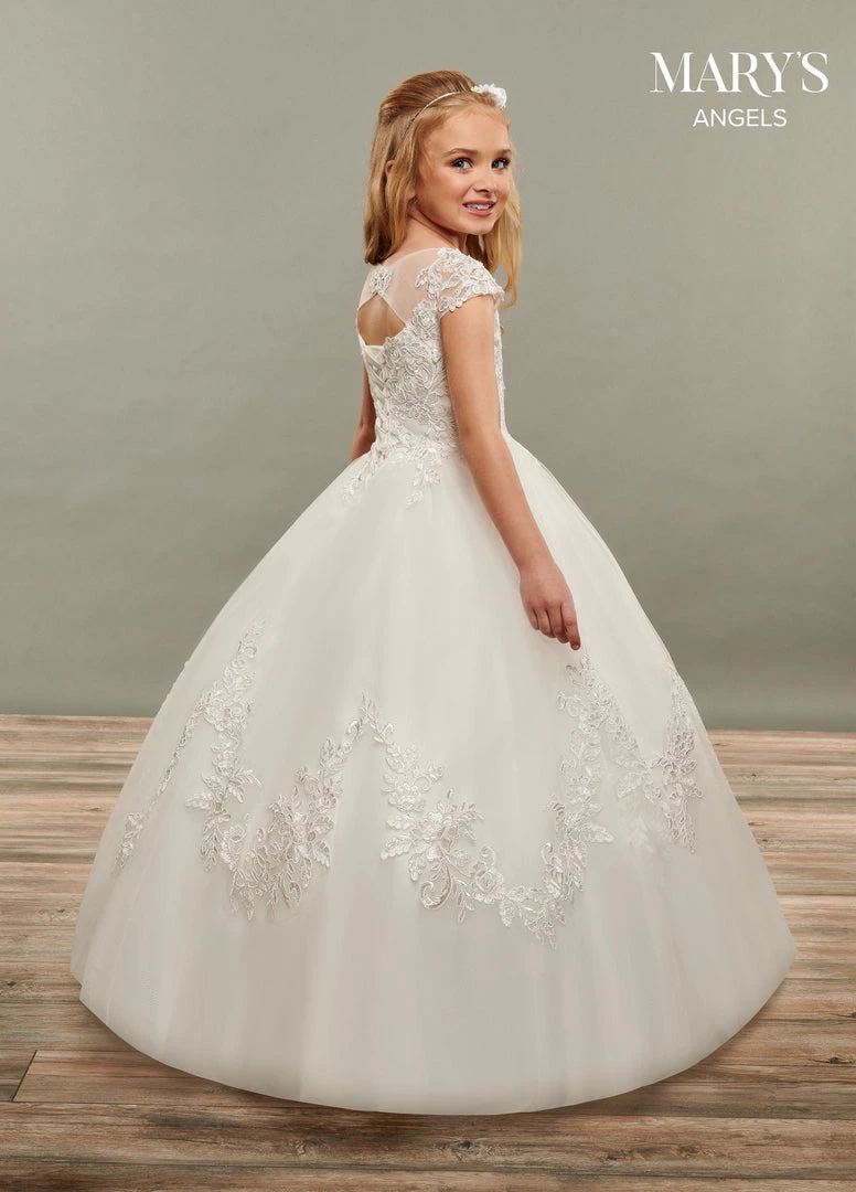 Mary's Bridal Angels Collection Girls Long Applique Cap Sleeve Dress By Mary's Bridal MB9073 4 Mary's Bridal Angels Collection Girls Long Applique Cap Sleeve Dress By Mary's Bridal MB9073