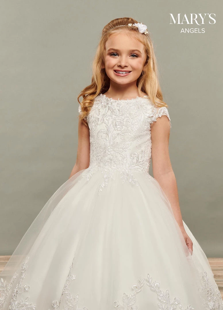 Mary's Bridal Angels Collection Girls Long Applique Cap Sleeve Dress By Mary's Bridal MB9073 5 Mary's Bridal Angels Collection Girls Long Applique Cap Sleeve Dress By Mary's Bridal MB9073