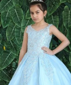 Calla Collection Girls Long Lace Applique A-line Dress By Calla KY221 Flower Girl Dresses