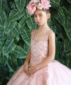 Calla Collection Girls Long Lace Applique A-line Dress By Calla KY221 Flower Girl Dresses