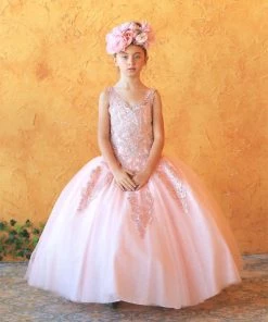Calla Collection Girls Long Lace Applique A-line Dress By Calla KY221 Flower Girl Dresses