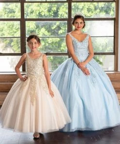 Calla Collection Girls Long Lace Applique A-line Dress By Calla KY221 Flower Girl Dresses