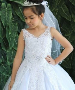 Calla Collection Girls Long Lace Applique A-line Dress By Calla KY221 Flower Girl Dresses