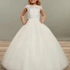 Mary's Bridal Angels Collection Girls Long Lace Applique Short Sleeve Dress By Mary's Bridal MB9069 2 Mary's Bridal Angels Collection Girls Long Lace Applique Short Sleeve Dress By Mary's Bridal MB9069