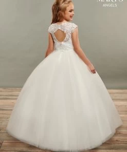 Mary's Bridal Angels Collection Girls Long Lace Applique Short Sleeve Dress By Mary's Bridal MB9069