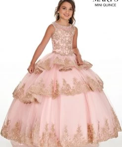 Mary's Bridal Mini Quince Collection Flower Girl Dresses Girls Long Lace Applique Tiered Dress By Mary's Bridal MQ4019