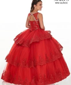 Mary's Bridal Mini Quince Collection Flower Girl Dresses Girls Long Lace Applique Tiered Dress By Mary's Bridal MQ4019