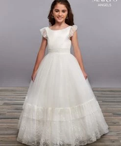 Mary's Bridal Angels Collection Girls Long Lace Dress With Ruffled Sleeves By Mary's Bridal MB9062 Flower Girl Dresses