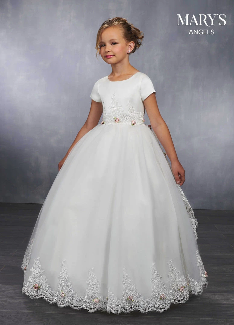 Mary's Bridal Angels Collection Flower Girl Dresses Girls Long Lace Dress With Short Sleeves By Mary's Bridal MB9035 3 Mary's Bridal Angels Collection Flower Girl Dresses Girls Long Lace Dress With Short Sleeves By Mary's Bridal MB9035
