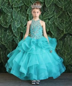 Calla Collection Flower Girl Dresses Girls Layered Long High Neck Dress By Calla KY217