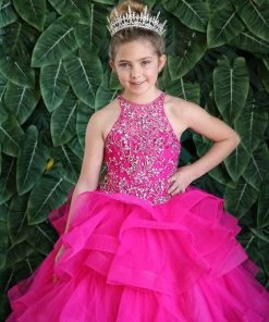 Calla Collection Flower Girl Dresses Girls Layered Long High Neck Dress By Calla KY217