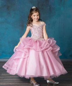 Calla Collection Girls Long Off Shoulder Layered Dress By Calla KY223