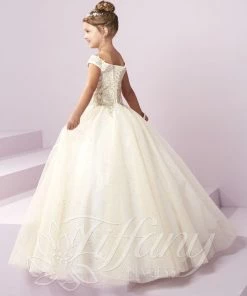 Tiffany Princess By House Of Wu Girls Long Off Shoulder Dress By Tiffany Princess 13482 Flower Girl Dresses