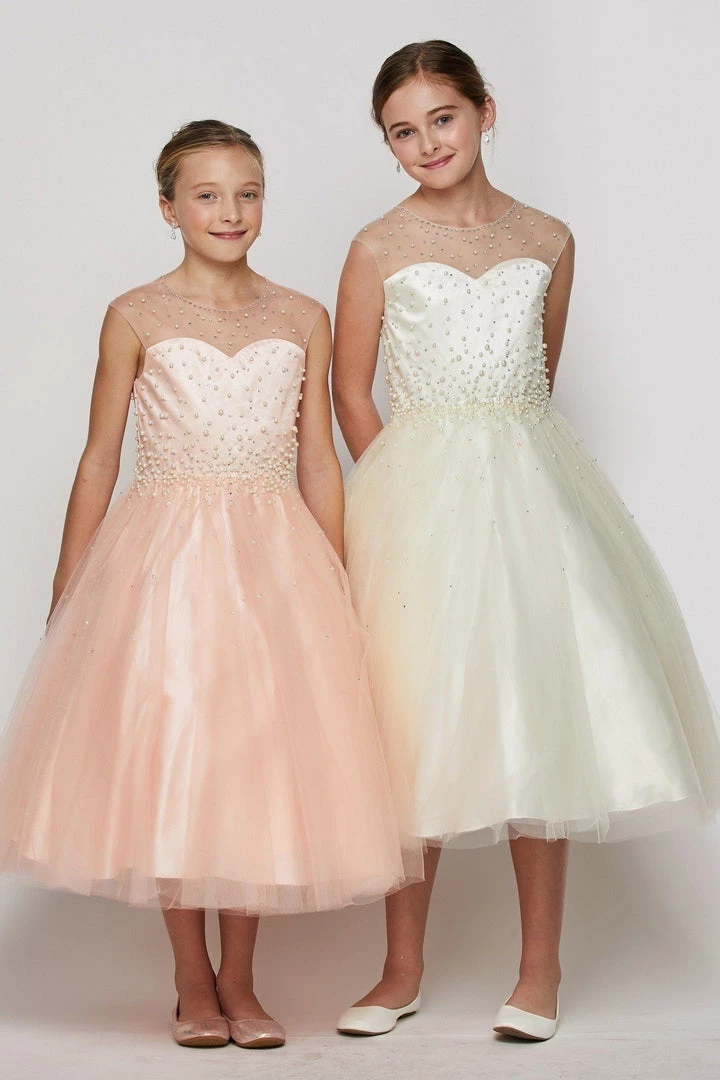 Girls Long Pearl Beaded Tulle Dress By Cinderella Couture 5053 Flower Girl Dresses 3 Girls Long Pearl Beaded Tulle Dress By Cinderella Couture 5053 Flower Girl Dresses