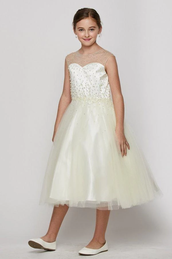 Girls Long Pearl Beaded Tulle Dress By Cinderella Couture 5053 Flower Girl Dresses 6 Girls Long Pearl Beaded Tulle Dress By Cinderella Couture 5053 Flower Girl Dresses