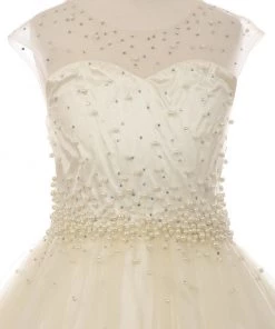 Girls Long Pearl Beaded Tulle Dress By Cinderella Couture 5053 Flower Girl Dresses 15 Girls Long Pearl Beaded Tulle Dress By Cinderella Couture 5053 Flower Girl Dresses