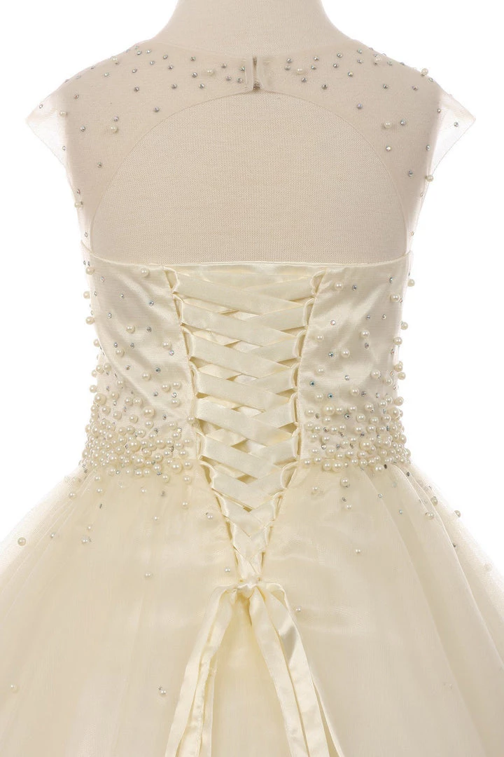 Girls Long Pearl Beaded Tulle Dress By Cinderella Couture 5053 Flower Girl Dresses 9 Girls Long Pearl Beaded Tulle Dress By Cinderella Couture 5053 Flower Girl Dresses