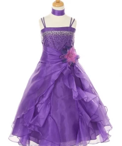 Cinderella Couture Girls Long Purple Dresses With Scarf And Ruffled Skirt