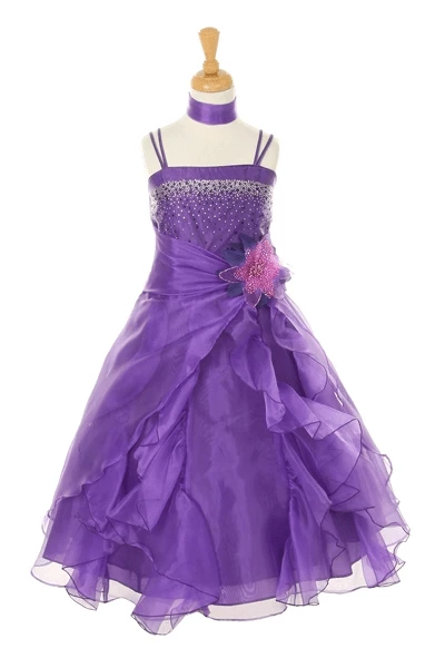 Cinderella Couture Girls Long Purple Dresses With Scarf And Ruffled Skirt 3 Cinderella Couture Girls Long Purple Dresses With Scarf And Ruffled Skirt