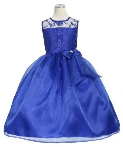 Calla Collection Girls Long Purple Lace Bodice Dress With Bow By Calla KD2461