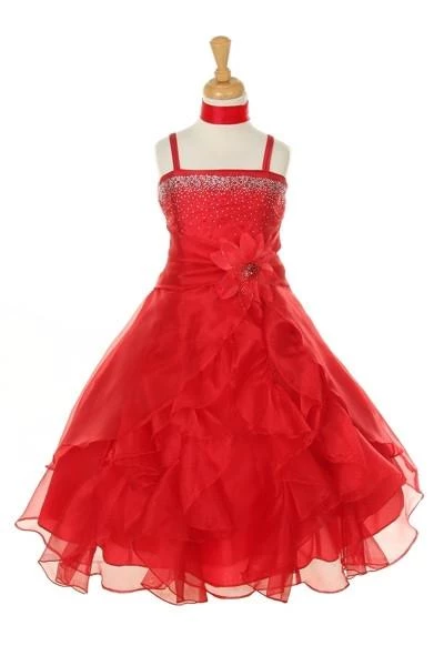 Cinderella Couture Girls Long Red Dresses With Scarf And Ruffled Skirt Kids 3 Cinderella Couture Girls Long Red Dresses With Scarf And Ruffled Skirt Kids