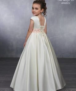 Mary's Bridal Angels Collection Girls Long Short Sleeve Satin Dress By Mary's Bridal MB9036 Flower Girl Dresses