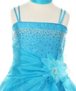 Cinderella Couture Girls Long Silver Dresses With Scarf And Ruffled Skirt