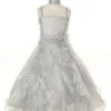 Cinderella Couture Girls Long Silver Dresses With Scarf And Ruffled Skirt 1 Cinderella Couture Girls Long Silver Dresses With Scarf And Ruffled Skirt