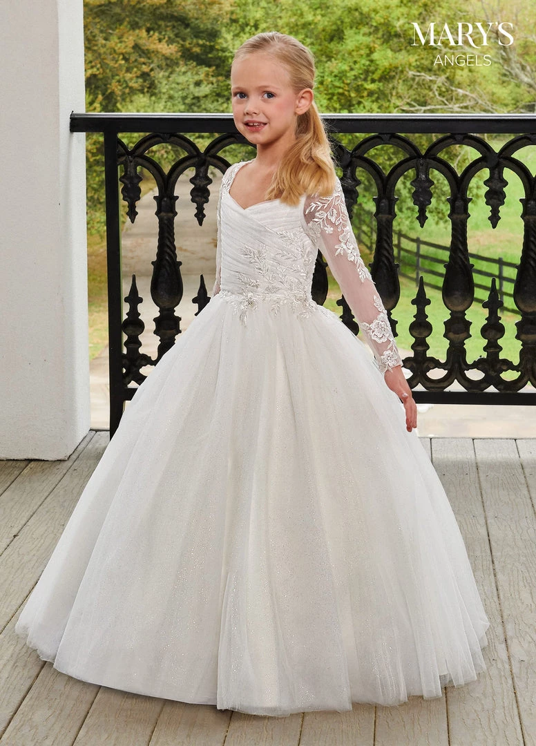 Mary's Bridal Angels Collection Girls Long Sleeve Gown By Mary's Bridal MB9099 Flower Girl Dresses 3 Mary's Bridal Angels Collection Girls Long Sleeve Gown By Mary's Bridal MB9099 Flower Girl Dresses