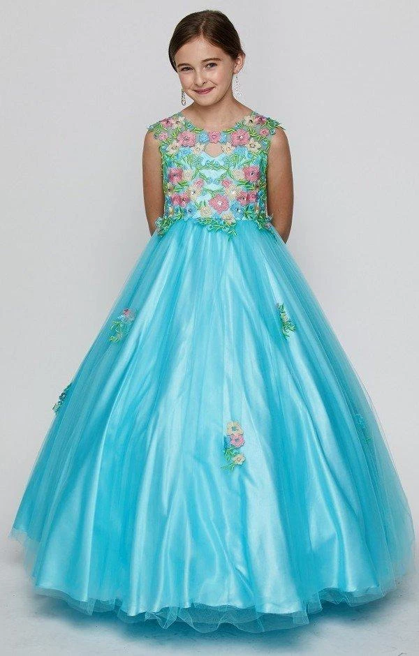 Cinderella Couture Girls Long Sleeveless Dress With Floral Embroidery 3 Cinderella Couture Girls Long Sleeveless Dress With Floral Embroidery