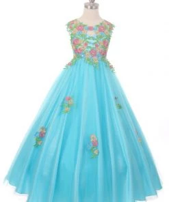 Cinderella Couture Girls Long Sleeveless Dress With Floral Embroidery 15 Cinderella Couture Girls Long Sleeveless Dress With Floral Embroidery