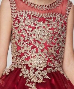 Cinderella Couture Flower Girl Dresses Girls Long Sleeveless Dress With Gold Lace Appliqued Bodice