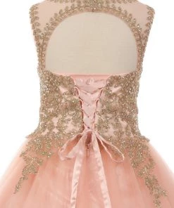 Cinderella Couture Flower Girl Dresses Girls Long Sleeveless Dress With Gold Lace Appliqued Bodice
