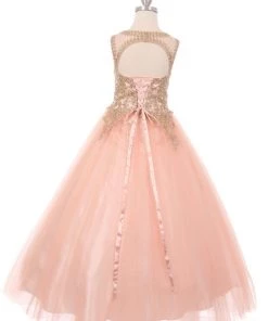 Cinderella Couture Flower Girl Dresses Girls Long Sleeveless Dress With Gold Lace Appliqued Bodice
