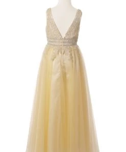 Girls Long Sleeveless Dress With Lace Top By Cinderella Couture 5082