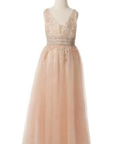 Girls Long Sleeveless Dress With Lace Top By Cinderella Couture 5082