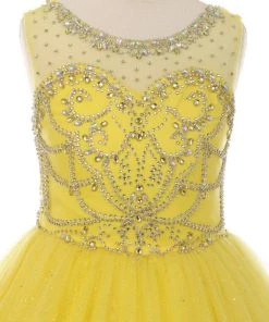 Cinderella Couture Flower Girl Dresses Girls Long Sleeveless Glitter Tulle Dress With Beaded Illusion Bodice