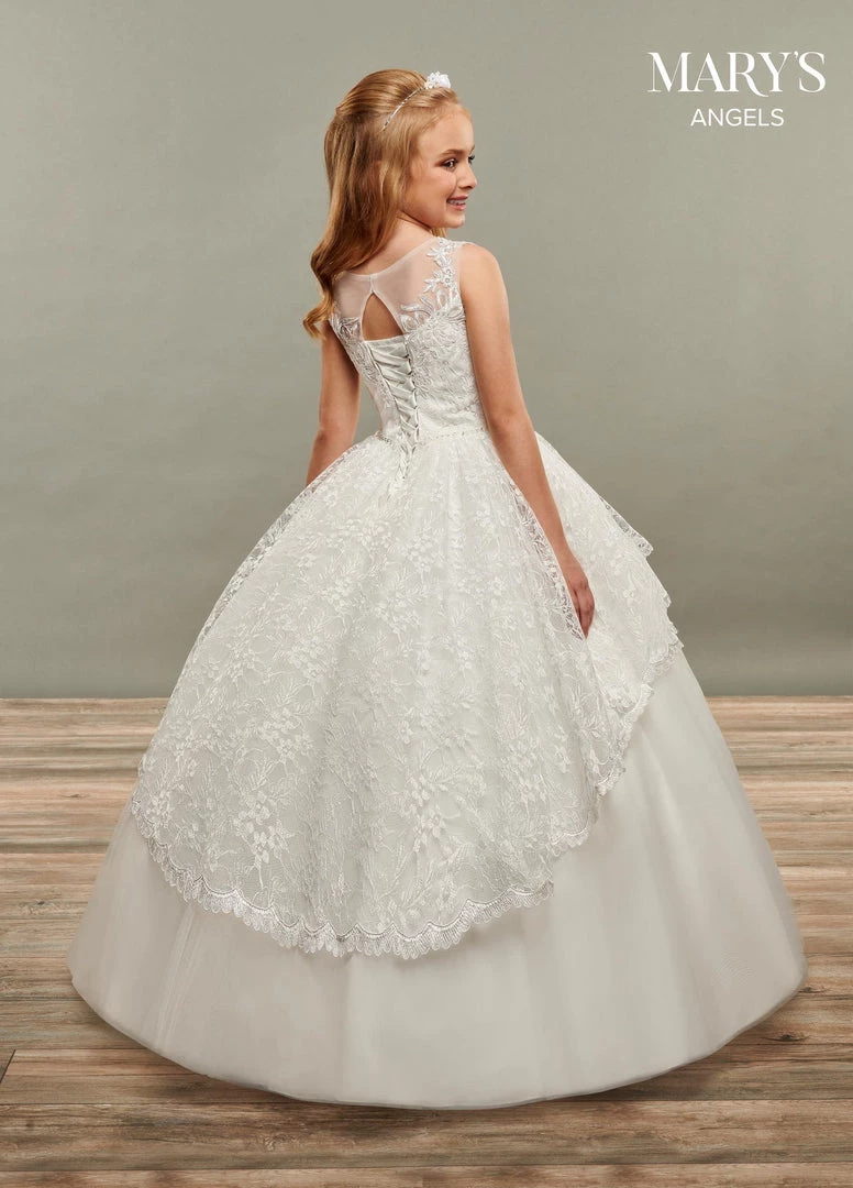 Mary's Bridal Angels Collection Flower Girl Dresses Girls Long Sleeveless Lace And Tulle Dress By Mary's Bridal MB9070 4 Mary's Bridal Angels Collection Flower Girl Dresses Girls Long Sleeveless Lace And Tulle Dress By Mary's Bridal MB9070