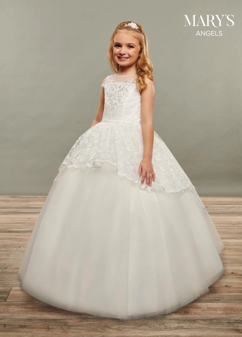 Mary's Bridal Angels Collection Flower Girl Dresses Girls Long Sleeveless Lace And Tulle Dress By Mary's Bridal MB9070 3 Mary's Bridal Angels Collection Flower Girl Dresses Girls Long Sleeveless Lace And Tulle Dress By Mary's Bridal MB9070