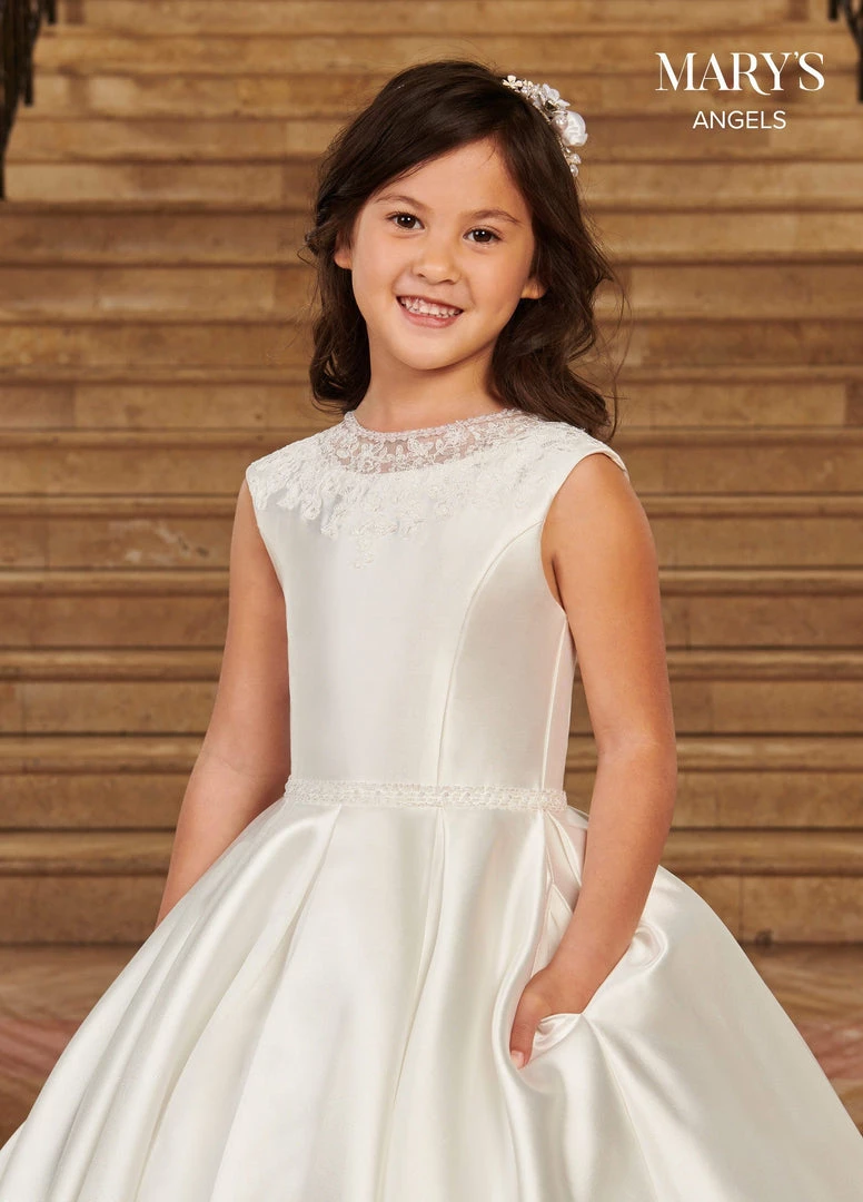Mary's Bridal Angels Collection Flower Girl Dresses Girls Long Sleeveless Mikado Dress By Mary's Bridal MB9080 5 Mary's Bridal Angels Collection Flower Girl Dresses Girls Long Sleeveless Mikado Dress By Mary's Bridal MB9080