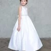 Calla Collection Girls Long Sleeveless Satin Dress With Beaded Top Flower Girl Dresses