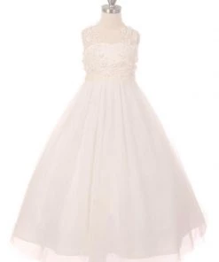 Girls Long Tulle Dress With 3D Flowers By Cinderella Couture 5035 Kids