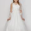 Kids Girls Long Tulle Dress With Floral Appliques By Cinderella Couture 5034