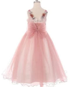 Girls Long Two Tone Dress With Floral Neckline By Cinderella Couture 9074 Flower Girl Dresses